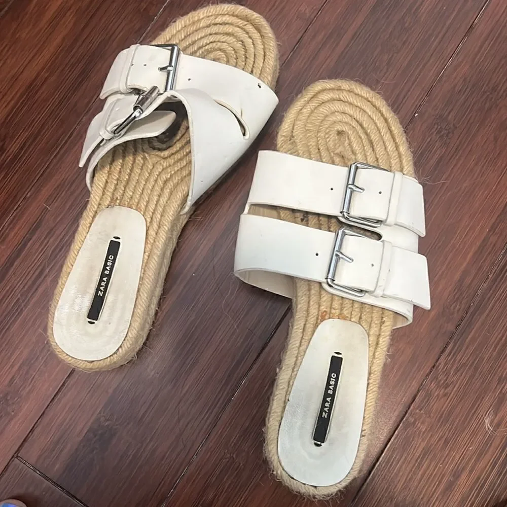 White Zara Platform Espadrilles - White Buckle ZARA Sandals - Size 38